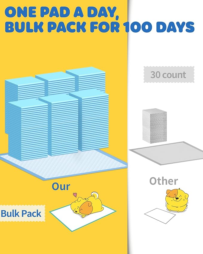 Powools 150-Pack Large Puppy Pads - 22'' x 22'' Pee Pads for Dogs Potty Training with Leak-Proof Quick-Dry Design, 6-Layer Dog Pads Large, Blue