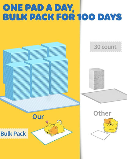 Powools 150-Pack Large Puppy Pads - 22'' x 22'' Pee Pads for Dogs Potty Training with Leak-Proof Quick-Dry Design, 6-Layer Dog Pads Large, Blue