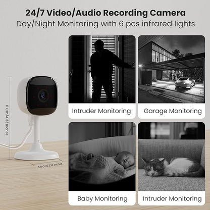 AMOROM 1080P Indoor Wired Security Camera - Works as a Baby Monitor & Pet Camera, Motion Detection, 2-Way Audio, Siren, Night Vision, Subscription-Free Local SD Card or Cloud Storage, 2.4GHz