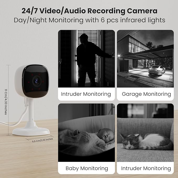 AMOROM Indoor Home Security Camera for Baby Monitor1080P WiFi Camera with Privacy Mode2-Way TalkNight VisionMotion DetectionCloud& Micro SD Card StorageAlexa&Google Home Compatible(Wired) AM-C1-04