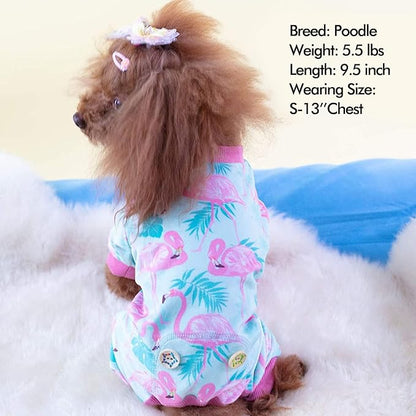 KYEESE Dog Pajamas Velvet Dog Pajamas Small Sized Dogs Soft Dogs Clothes Pjs with Flamingo Pattern Stretchy Pet Jammies Coat Comfy Pet Onesie Costume, X-Large