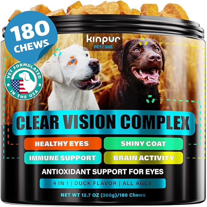 Eye Vitamins for Dog Eye Health & Tear Stains - Clear Vision Soft Chews for Dog Eye Care & Immune Support with Lutein, Lycopene, Vitamin C, Carrot, Fish Oil for All Breeds and Ages - 180ct