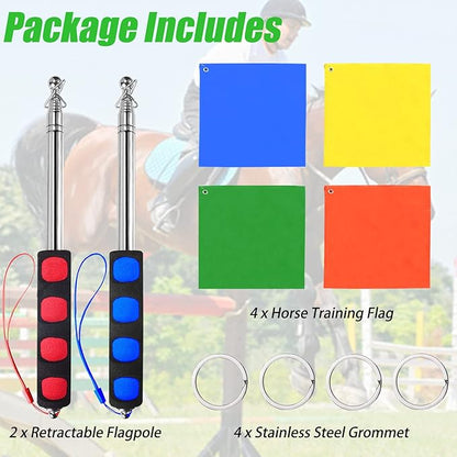 4 Pcs Horse Training Flag Horse Training Equipment with 48" Telescopic Handheld Flagpoles, Portable Equestrian Nylon Training Flag for Horse Lunging Training