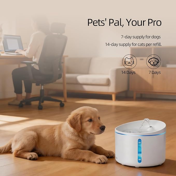 DOGNESS Pet Water Fountain for Cat & Small Dog 108oz/3.2L (D06-White) | Automatic Triple Filtration System,Low-Water Alert,indoor,Melamine materials,whisper-quiet