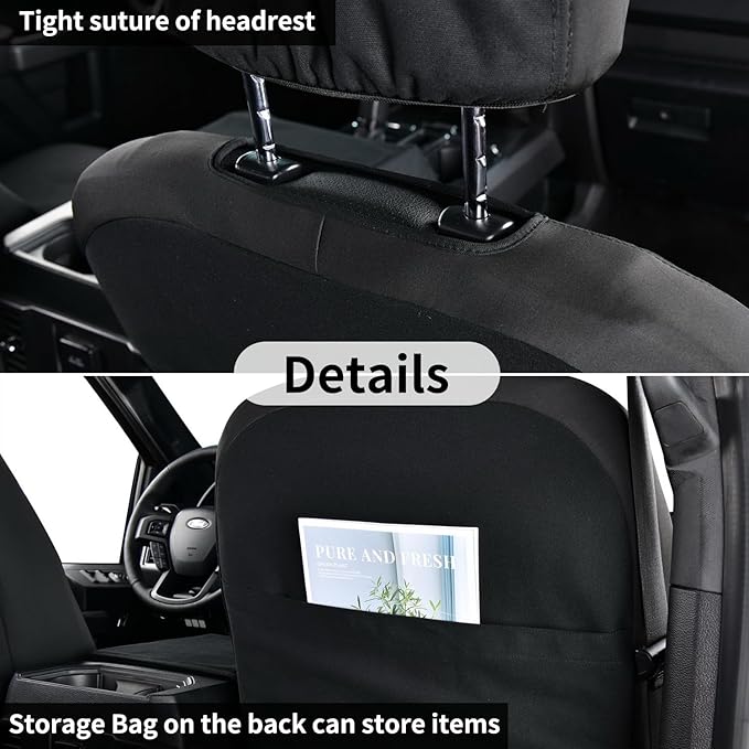 Coverado Front Seat Covers, Waterproof Canvas Seat Protector for Car Seat Cushions for Kids & Dogs, Compatible with 2015-2026 Ford F150 & 2017-2026 Ford F250 F350 F450(Black, 2PCS)
