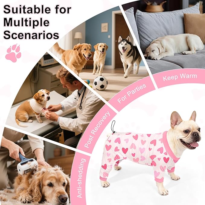 Bienbee Dog Pajamas, 4 Pack Dog Recovery Suit Shedding Suit Cute Soft Puppy Clothes Dogs Pjs Onesies Jammies Adjustable Breathable & Stretchy Clothes for Small Medium Large Dogs Girl Boy Puppy-L