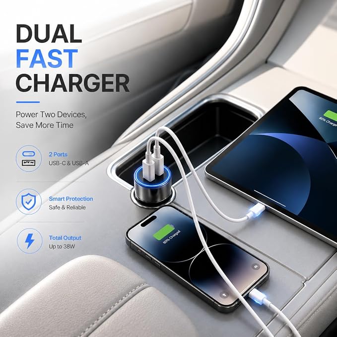 GPS Tracker for Vehicles, Car GPS Tracker Hidden with Charging Port, Real-Time Vehicle Tracking Device for Cars, Anti-Theft GPS Locator & Parking Finder, No Monthly Fee, No SIM Card, iOS Only