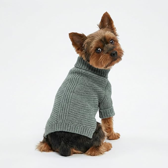 Fitwarm Dog Turtleneck Sweater, Thermal Knitted Pet Coat, Dog Winter Clothes for Small Dogs, Cat Apparel, Heather Grey, Large