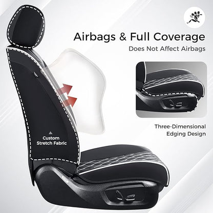 Huidasource Universal Car Seat Cover, Nappa Leather Car Seat Cover Set, Velcro Adjustable, Compatible with Airbags, Armrests, Child Seat, fit for Most Cars, Vans, Trucks, SUVs (Full Set/Black&White)