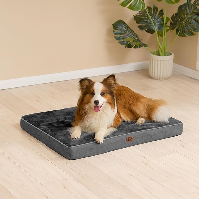 EHEYCIGA Orthopedic Dog Bed Waterproof 35"x23", Memory Foam Pet Bed for Larged Size Dogs, Washable Pet Mat with Removable Cover, Dark Grey