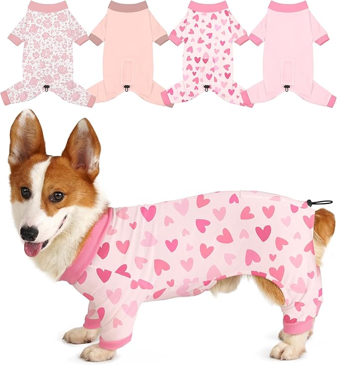 Bienbee Dog Pajamas, 4 Pack Dog Recovery Suit Shedding Suit Cute Soft Puppy Clothes Dogs Pjs Onesies Jammies Adjustable Breathable & Stretchy Clothes for Small Medium Large Dogs Girl Boy Puppy-XL