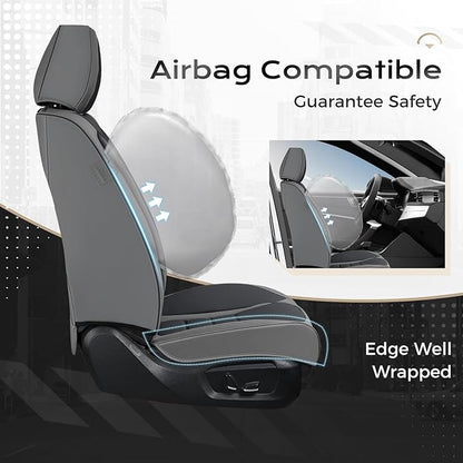 Coverado Car Seat Covers Full Set, Nappa Leather Seat Covers for Cars, Car Seat Protector Car Seat Cushion, Front and Back Seat Protectors Cushions Universal Fit for Most Cars Vehicles(Gray&Black)