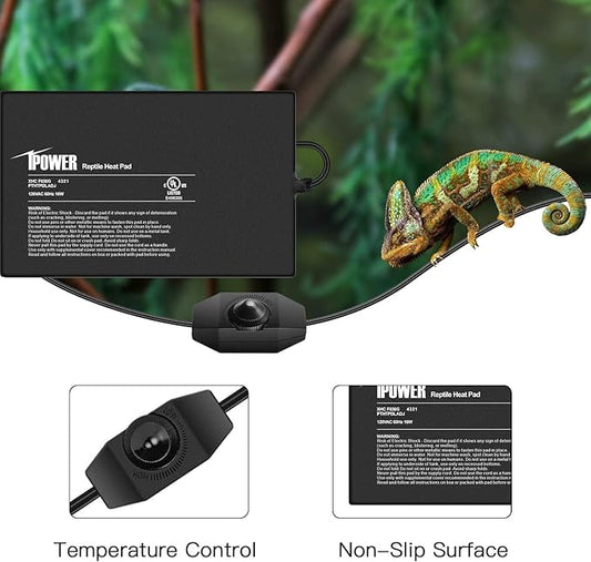 iPower 8 by 12 Inch Reptile Heating Pad with Temperature Adjustable Controller Knob, Under Tank Warmer Terrarium Heat Mat for Reptiles and Amphibians (Pack of 2)