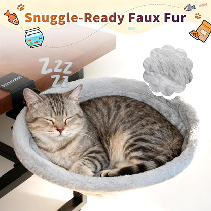 Cozy Cat Desk Bed for Home Office, Sunken Hanging Cat Hammock with 2 Replaceable Pads, Breathable Summer Cushion and Warm Winter Plush, Space Saving Foldable Desk Cat Bed Supports up to 40lb for Cats