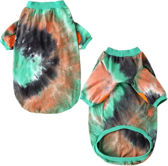 Dog Cotton Green Orange Tie Dye T-Shirts Soft and Stretchy Breathable Pet Shirt Pajamas Pets Clothes for Large Dogs (GreenOrange, XL)