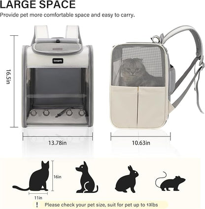 Cawypety Cat Carrier Backpack,Cat Carrier with Window Blind，Cat Backpack for Small Cats Dogs, Safety Straps, Collapsible, Breathability,Designed for Travel, Hiking, Outdoor,Car