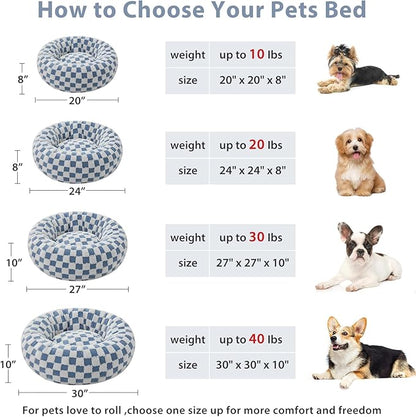 BFPETHOME Donut Dog Beds for Small Dogs, Cute Small Dog Bed for Puppy and Kitten, Round Calming Pet Bed with Non-Slip Bottom, Machine Washable,24inch, Blue