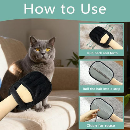 2-Pack Reusable Electrostatic Pet Hair Remover Gloves for Furniture, Carpets, Car Interiors & Auto Upholstery.