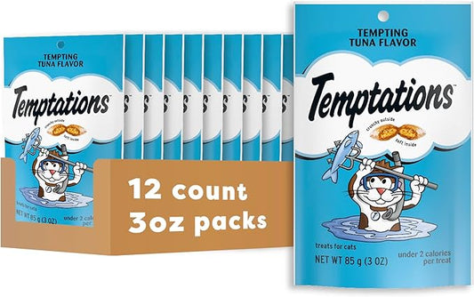 Temptations Cat Treats Classic Crunchy and Soft Cat Treats, Tempting Tuna Flavor, 3 oz. Pouch (Pack of 12)
