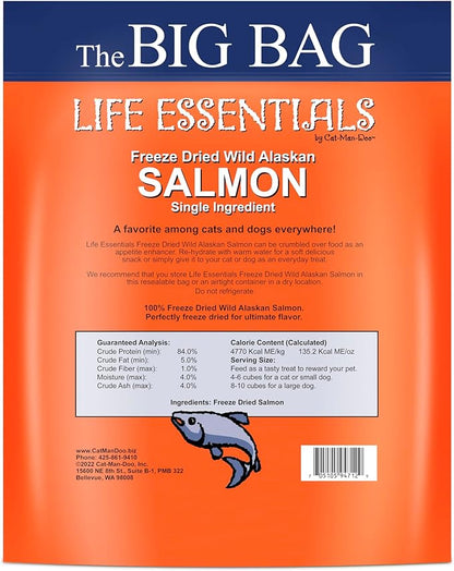 Life Essentials by Cat-Man-Doo Freeze Dried Salmon Cat & Dog Treats, Wild Caught Single Ingredient, Healthy Dog & Cat Treats, 16 oz