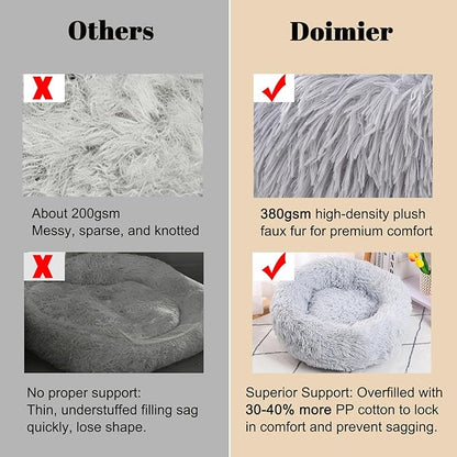 Calming Donut Dog Beds Large Sized Dog - Washable Removable Cover Non-Slip, Round Pet Bed Warming Fluffy Plush Faux Fur Anti-Anxiety Thick Cushion, Fits up to 80 lbs (Light Grey, 36")