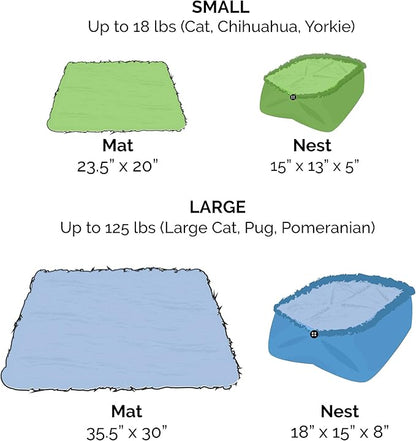 Furhaven Self-Warming Cat Bed for Indoor Cats, 4-Beds-in-1 & Washable - Plush Long Faux Fur Convertible Cuddler - Spruce, Small