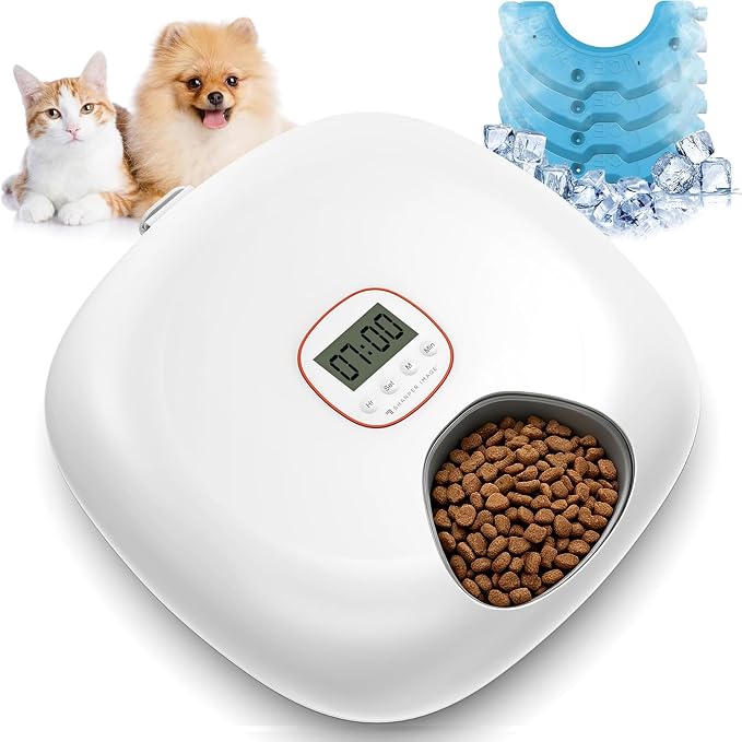 Automatic Cat Feeder Wireless, Sharper Image Auto Cat Food Dispenser for Dry Food with 4 Ice Packs, Rechargeable Auto Feeder for Cats and Dogs with Programmable Timer Low Battery Indicator, White | Rechargeable, 6 meals, 4 ice packs, 14.5x13.6x5in, for...