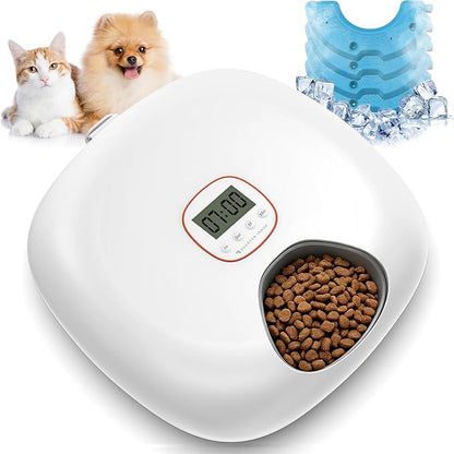 Automatic Cat Feeder Wireless, Sharper Image Auto Cat Food Dispenser for Dry Food with 4 Ice Packs, Rechargeable Auto Feeder for Cats and Dogs with Programmable Timer Low Battery Indicator, White | Rechargeable, 6 meals, 4 ice packs, 14.5x13.6x5in, for...