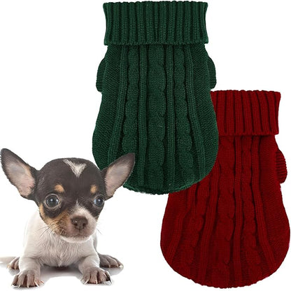 2 Pack Dog Sweaters for Small Dogs, Chihuahua Yorkie Sweater, Puppy Clothes Winter Warm Pullover Clothing, Pet Cat Cold Weather Puppy Cold Outfits