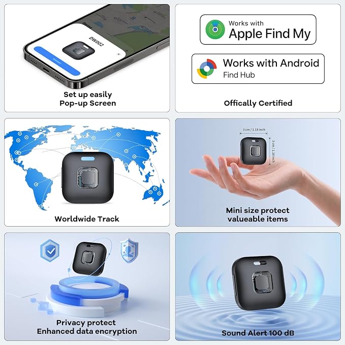 Hoxe Air Tracker Tags-4 Pack for iOS & Android, Smart Tag for Key, Bag, Pet | Dual System Luggage Tracker Compatible with Apple Find My & Google Find Hub App, Bluetooth Key Finder Replaceable Battery