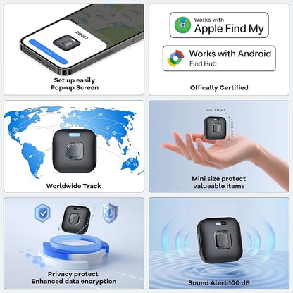 Hoxe Air Tracker Tags-4 Pack for iOS & Android, Smart Tag for Key, Bag, Pet | Dual System Luggage Tracker Compatible with Apple Find My & Google Find Hub App, Bluetooth Key Finder Replaceable Battery