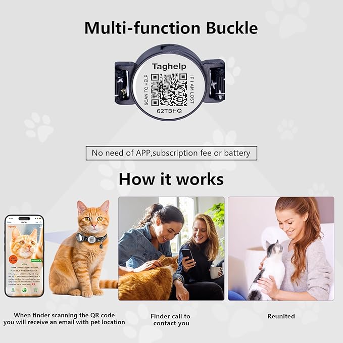 Waterproof Airtag Cat Collar Breakaway, Moons and Stars Safety Breakaway Cat Collars with Apple Airtag Holder with Qr Code, Adjustable GPS Tracker boy Girl Kitten Collar (Black B)