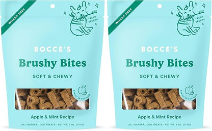Bocce's Bakery Dailies Brushy Bites Dog Treats for Wellness Support,Wheat-Free Dog Treats,Made with Real Ingredients,Baked in The USA,All-Natural Soft & Chewy,Apple & Mint Recipe,6 oz,(Pack of 2)