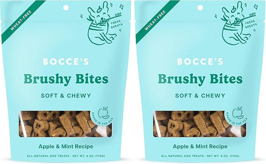 Bocce's Bakery Dailies Brushy Bites Dog Treats for Wellness Support,Wheat-Free Dog Treats,Made with Real Ingredients,Baked in The USA,All-Natural Soft & Chewy,Apple & Mint Recipe,6 oz,(Pack of 2)