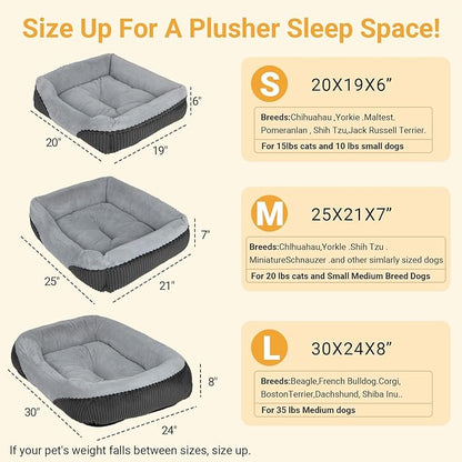 Washable Orthopedic Dog Bed - Soft Calming Pet Cuddler with Anti-Slip Bottom, Durable Plush Puppy Bed for Sleeping and Resting, Small(20"x19"x6")