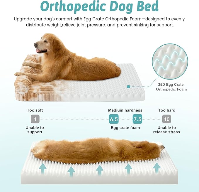 COZY KISS Cute Dog Bed, Faux Rabbit Fur Orthopedic Dog Bed with Sides, Removable Washable Cover & Waterproof Lining, Comfortable Pet Couch for Extra Large Dogs, Tie-Dye Brown (48" L x 35" W x 7.5" Th)