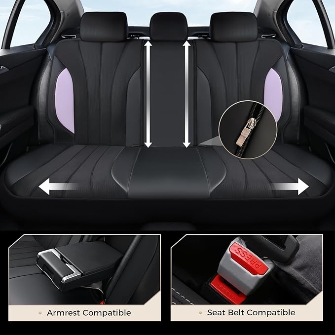 Coverado Car Seat Covers Full Set, Automotive Seat Covers 5-piece, Leather Car Protectors 5 Seats, Purple Auto Seat Covers Spill-Proof Design Universal Fit for SUV, Vans, Sedan, Truck