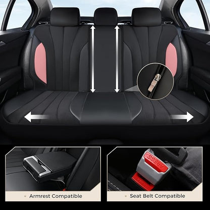 Coverado Seat Covers 5 Seats, Luxury Car Seat Covers Full Set, Automotive Car Protectors, Pink Driver Seat Covers, Car Accessories Universal Fit for SUVs, Trucks, Sedans