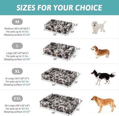 COZY KISS Orthopedic Dog Bed for Medium Small Size Dog, Soft and Warm Faux Fur Sofa for Pet Up to 40 lbs, Foam Bolster Anti-Slip Couch with Washable Removable Cover, M 30x20x6.5 inch, Tie Dye Grey