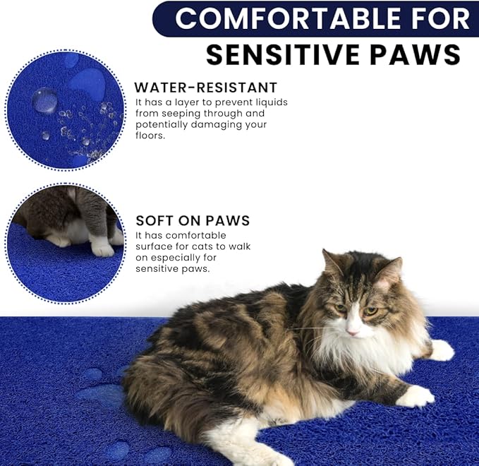Andalus Jumbo Cat Litter Mat, Pack of 1 - Waterproof, Non-Slip & Easy to Clean Cat Litter Box Mat for Extra Efficient Pet Litter-Trapping, Blue (47” X 35”)