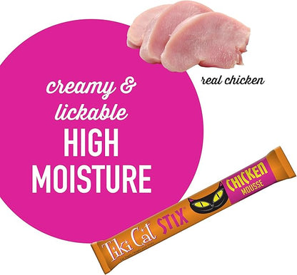 Tiki Cat Stix Mousse Treats, Single Serve Indulgent Lickable Treat or Dry Food Topper, with Chicken in Creamy Gravy, 0.5 oz. Servings (Pack of 40)