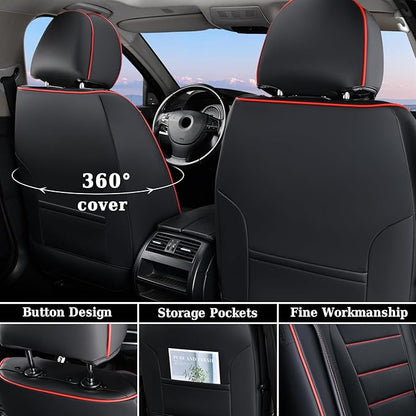 Coverado Seat Covers Full Set, Seat Covers for Cars, Car Seat Cover, Car Seat Protector, Nappa Leather Car Seat Cushion, Waterproof Car Seat Covers Front Seats and Back Fit for Most Cars (Redline)