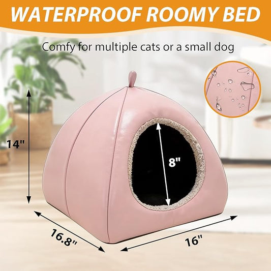 Cat Beds Cave for Indoor Cats, Water Resistance Cat House with Removable Bed Mat for All Seasons, Dog Bed for Small Dogs - Pink, Medium