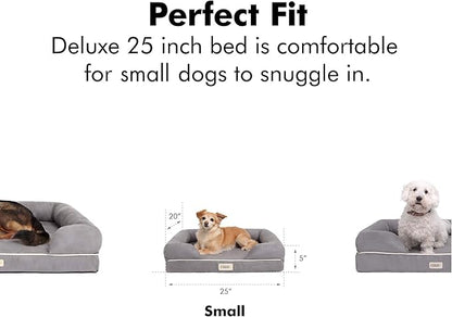 Friends Forever Small Dog Bed, Orthopedic Sofa Memory Foam Mattress, Calming Couch, Wall Rim Pillow, Water Resistant Liner, Washable Cover, Non-Slip Bottom, Chester, Small Khaki Beige