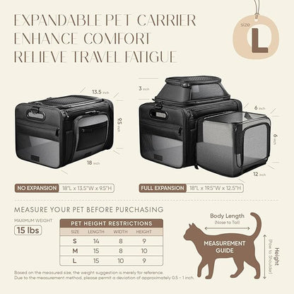 Top and Side Expandable Pet Carrier with Treat & Pet Window,18x13x9.5 Inch Southwest Frontier Airline Approved,Soft-Sided Dog Carrier for Small Dogs and Cats,Travel Cat Carrier with Locking Zippers