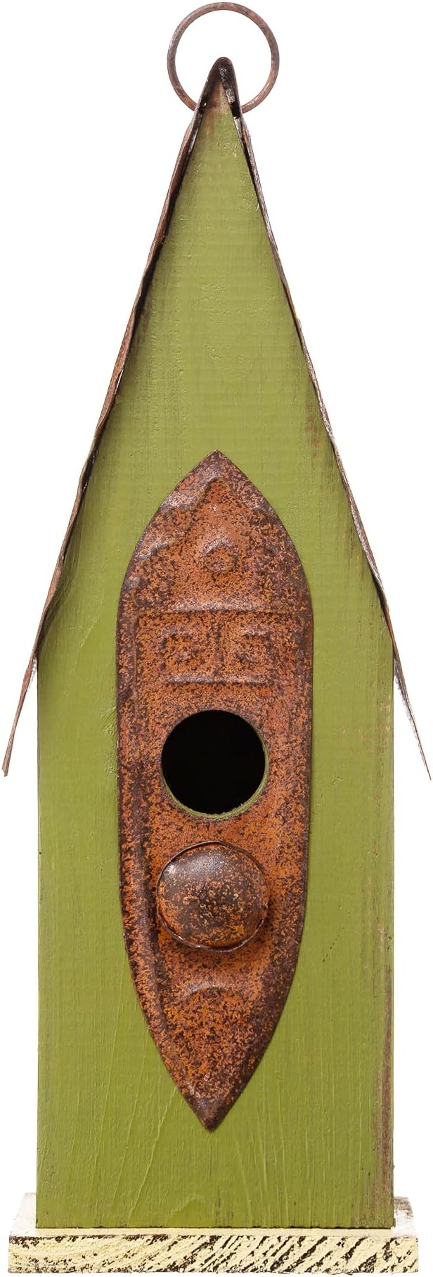 Glitzhome Vintage Hanging Birdhouse - Green Distressed Solid Wood Weatherproof Cottage Bird Shelter & Rustic Decor for Garden/Patio - Ready-to-Hang (13.25")