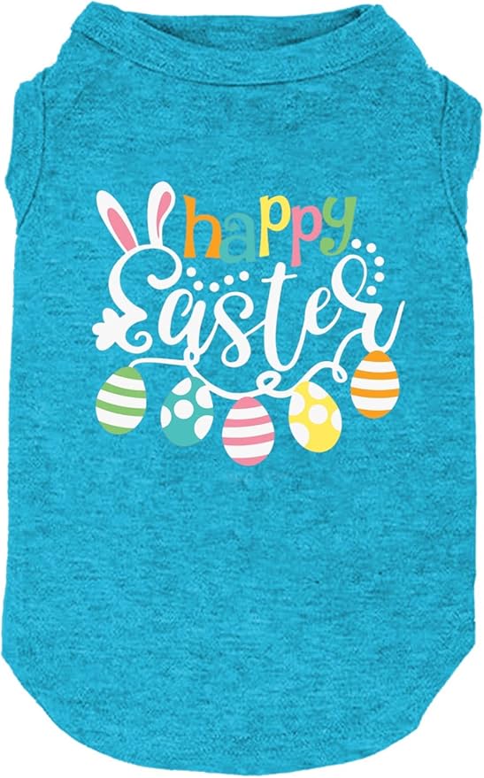Happy Easter Shirts for Dog Funny Print Vest for Small Medium Large Dogs Soft and Light-Weight T Shirts Gift for Puppy (Medium, Blue)