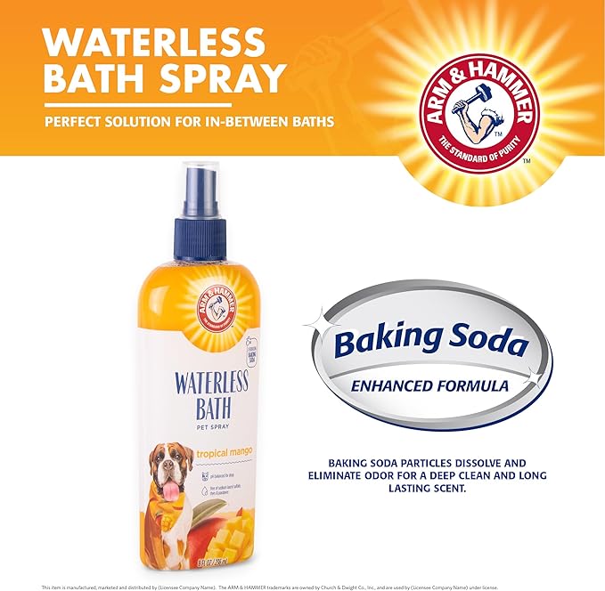 Arm & Hammer for Pets Waterless Bath Spray for Dogs Baking Soda, Mango Scent | Professional Quality Dog Grooming Spray, Free of Sodium Lauryl Sulfate & Parabens, 8 Fl Oz - 6 Pack