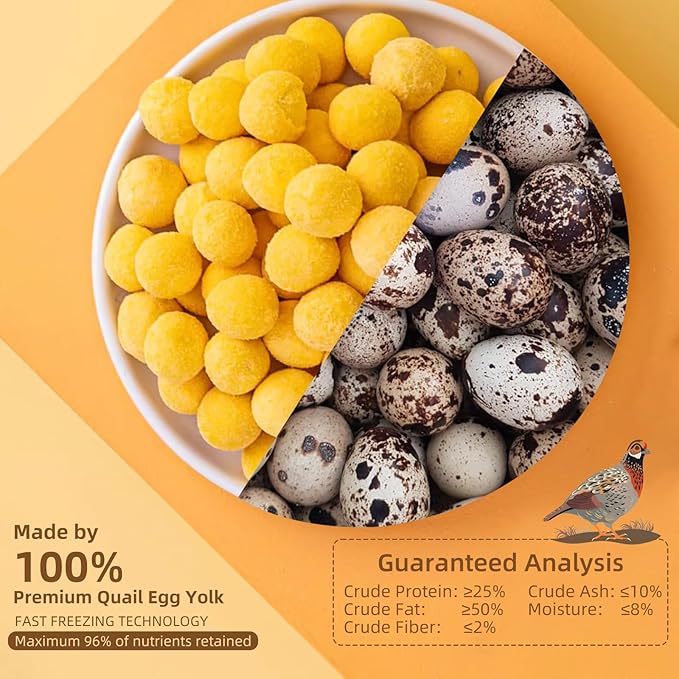 Dehydrated Quail Egg Yolk Snacks for Cats and Dogs Training (110g/3.88oz), Natural Dog Food Limited Ingredient, Healthy Tasty Freeze-Dried Pet Treats for Dogs Cats (M, Egg)