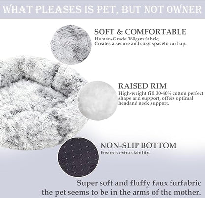 Washable Dog & Cat Bed for Ultra Large Small Medium Size Pet, Calming Donut Round Cute Warming Mat House Supply Indoor, 8 Sized Deal Necessity Essential Furniture for Boy Girl Puppy Kitten kitty